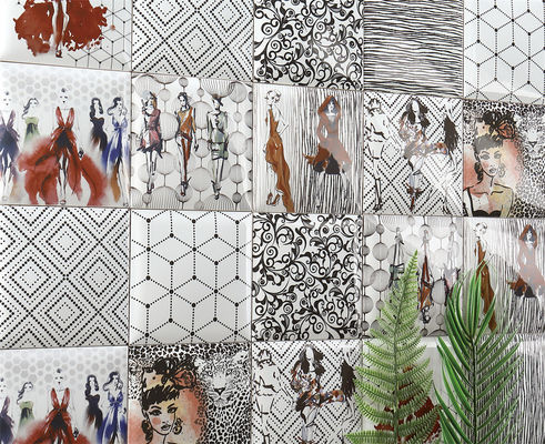 شراء 152x152ملم بلاط الحائط الداخلي من الطين الأبيض مع أنماط هندسية التصنيع عبر الإنترنت