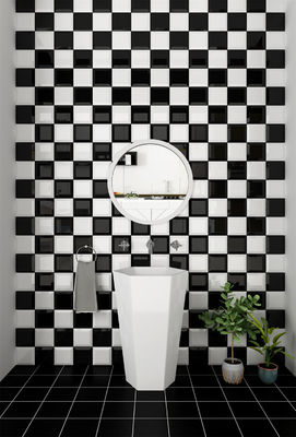 شراء بلاط جدران سيراميك لامع مقاس 152x152 مم أسود وأبيض للحمام التصنيع عبر الإنترنت