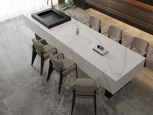 Carrara ضد الانزلاق الملمع الحجر الصخري للقاعة المعيشة 1420x2700mm الأبيض