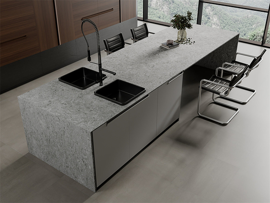 لوح حجر مُلبّد رمادي فاتح 1600x3200 مم غير لامع