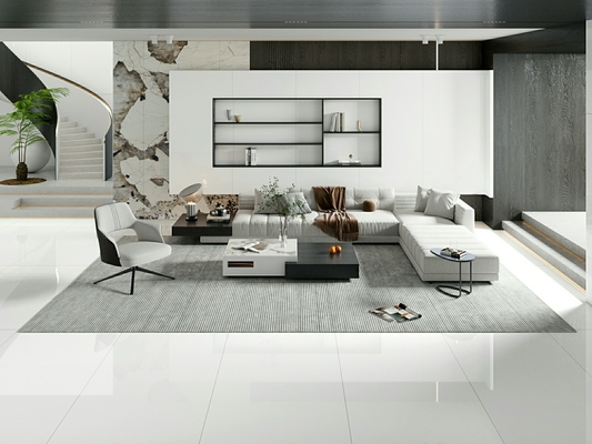 أرضية داخلية مستطيلة 900x1800x9mm البورسلين الأبيض بلاط ملمع للحمام وغرفة الطعام