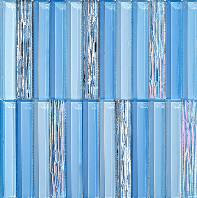 فسيفساء زجاجية زرقاء مزخرفة 300 × 300 مم للفنادق والمشاريع مقاومة للاهتراء