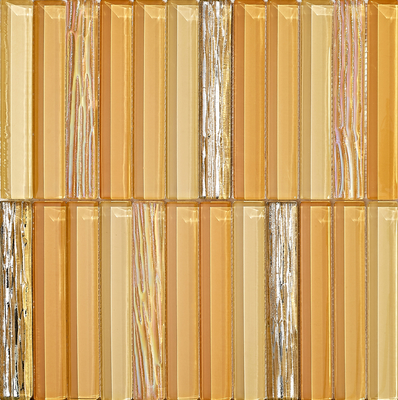 فسيفساء زجاجية صفراء مقاومة للخدش ومقاومة للماء مقاس 300 × 300 مم للجدران للحمامات والمكاتب