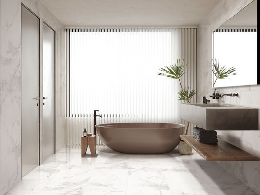 أرضية داخلية أنيقة وصديقة للبيئة Carrara 600x1200mm أرضية من البورسلين الزجاجي للطاولة الغذائية وغرفة المعيشة