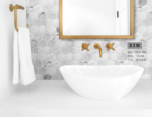 طباعة نافثة للحبر SGS Hexagon Mosaic Wall Tile ، 48x6mm Countertop Glass Tile Wood Marble